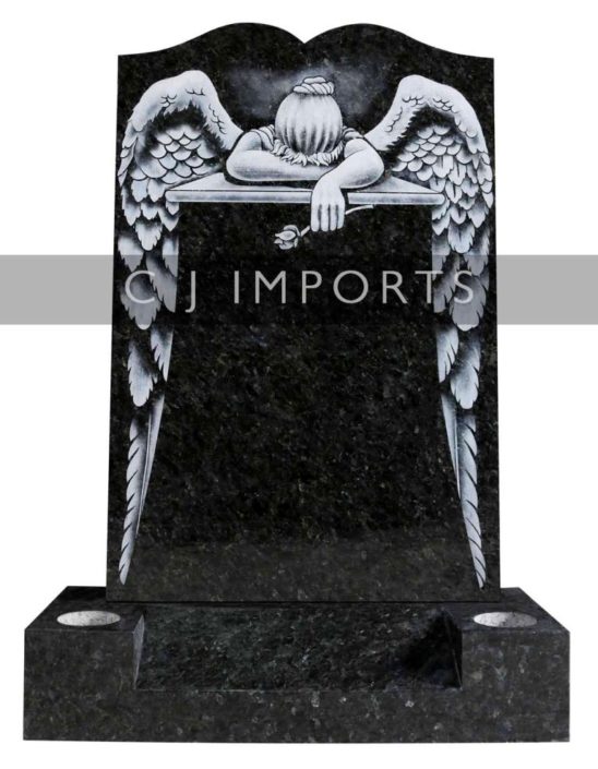 Angel Design Mourning Emerald Pearl Memorial Headstone